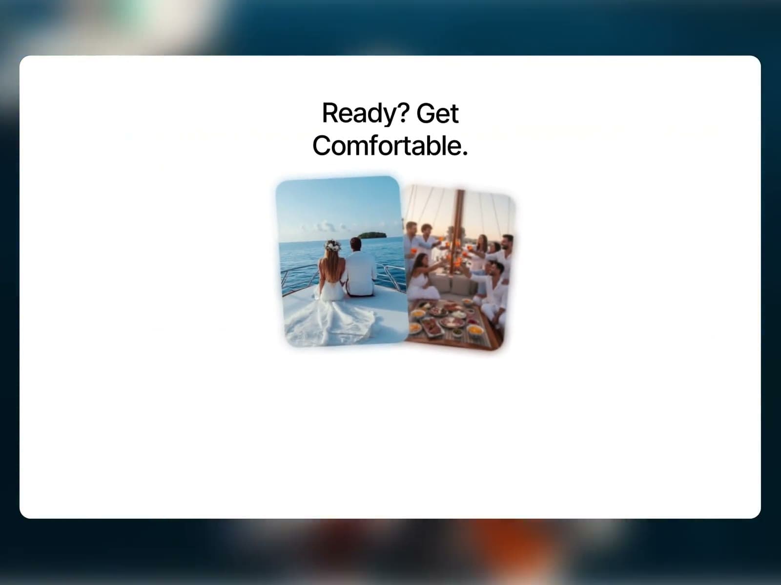 Animated preview of a boat-tour website with an aerial view of the coast